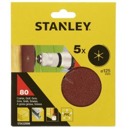 Stanley STA32006 Pack of 5 125mm White Alox Sanding Discs - 80 Grit