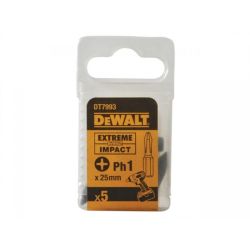 DeWalt DT7993 Pack of 5 Impact Screwdriver Bits Phillips Head PH1 25mm Hex