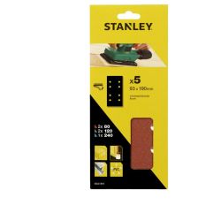 Stanley STA31597 Pack of 5 1/3 Sheet 93mm x 190mm Velcro Sanding Sheets 80G 120G 240G