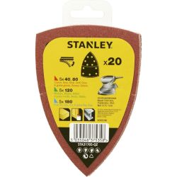 Stanley STA31705 Pack of 20 40G 80G 120G 180G Velcro Detail Sanding Sheets - Fits Bosch PSM160A