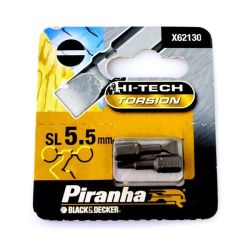 Black & Decker Piranha X62135 Pack of 2 Hi-Tech Torsion Flat Head SL 6.5mm x 25mm Hex Shank Screwdriver Bits